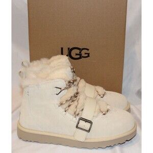 UGG WOMEN'S DUNE MINI SUEDE SHEARLING BUCKLE BOOTS NIB SZ 9 CREAM